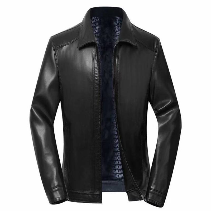 Men's 100% Leather Sheepskin Business Casual Lapel Plus Fleece Jacket