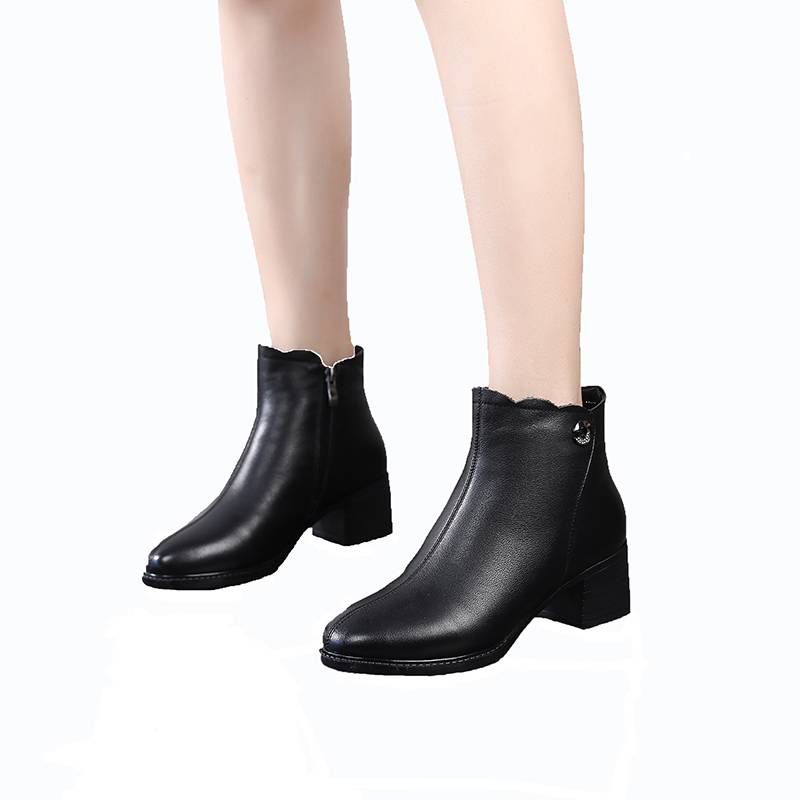 Women's 100% Cow Leather Minimalist Leather Zipper Boots With Fleece Lined