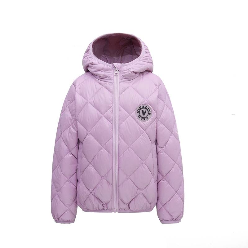 Girl's High Quality 90% White Down Lightweight Hooded Jacket