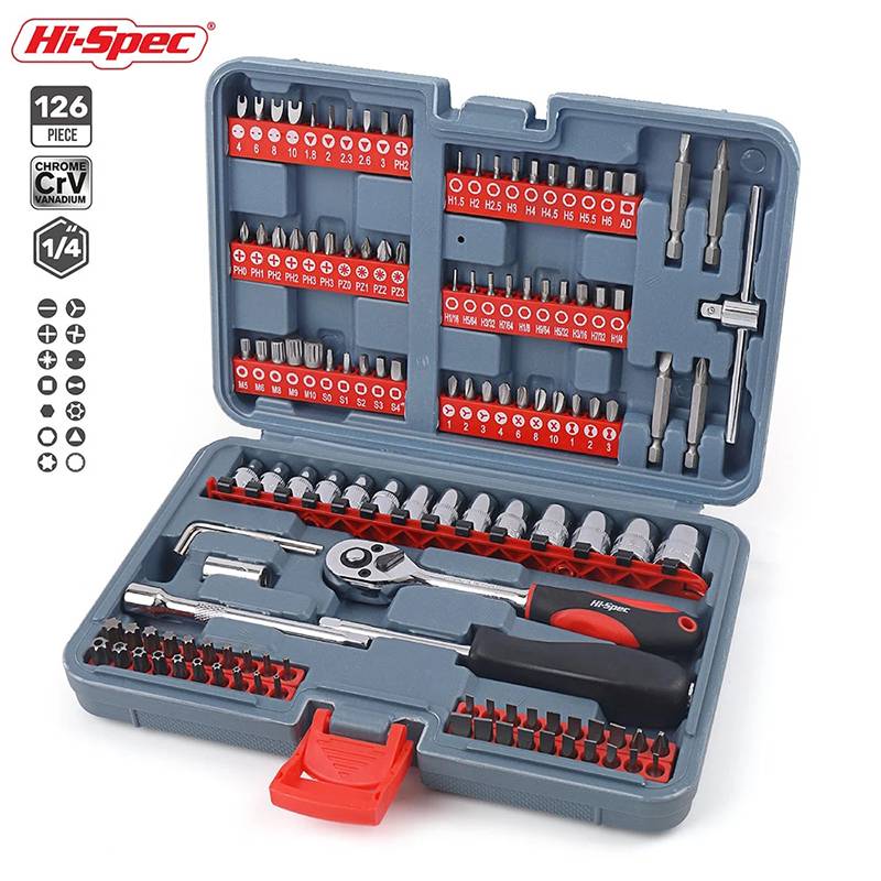 126pc Mechanics Car HandTool Set Ratchet Wrench Socket Set for Auto Motorcycle Repair with Plastic Toolbox Storage Case