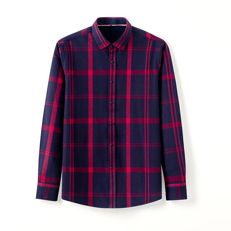 Men's Classic Thick Red-Blue Plaid 100% Cotton Shirt 