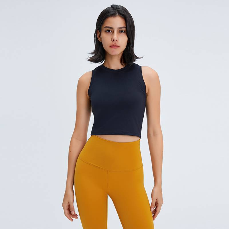 U-neckline High Waist Buttocks Sports Breathable Half Vest  