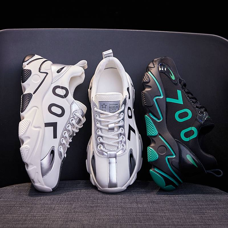 Women's Digital Printing Lace-up Front Chunky Sneakers  Genuine Leather  Mesh Combination