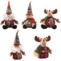 Christmas Snowflake Plaid Cloth Doll Desktop Decor Set of 5