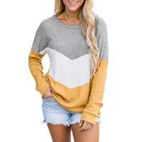 Women's Crew Neck Long Sleeve Color Block Knitted Pullover