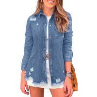 Women's Solid Color Hollow Denim Coat