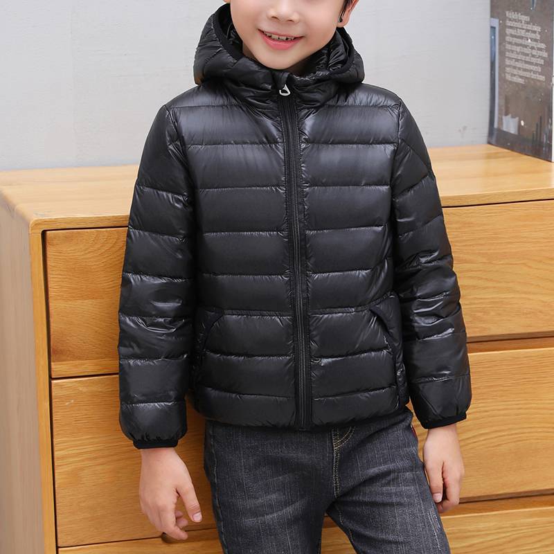 Boy's Lightweight Hooded Short Cuff Elastic Band Hooded 90% White Down Jacket