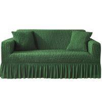 Seersucker Solid Color Sofa Cover With Skirt, 1-Piece Soft Furniture Protector, Suitable For Any Sofa With Notches