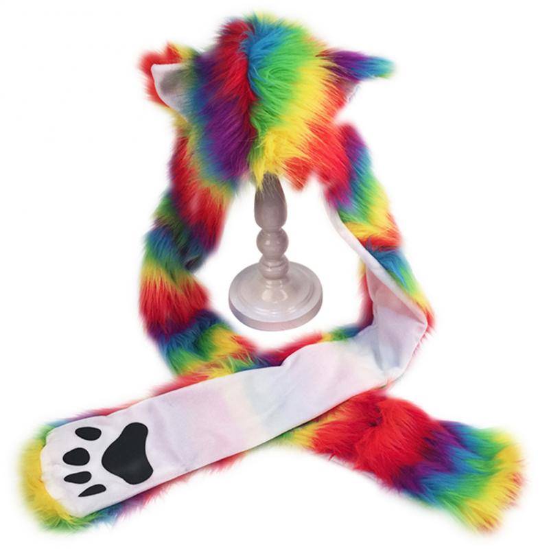 Women's Faux Fur Colored Hat Scarf With Pockets