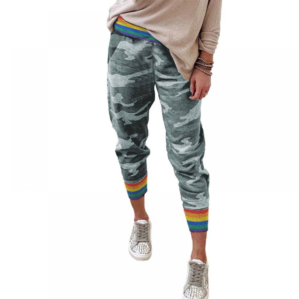 Women's Rainbow Stripe Camo Casual Pocket Pants