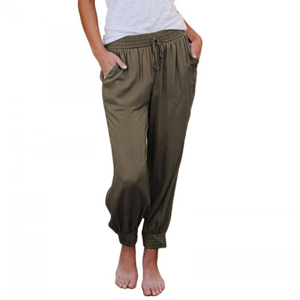 Women's Solid Color Textured Elastic Drawstring Waist Lounge Pants 