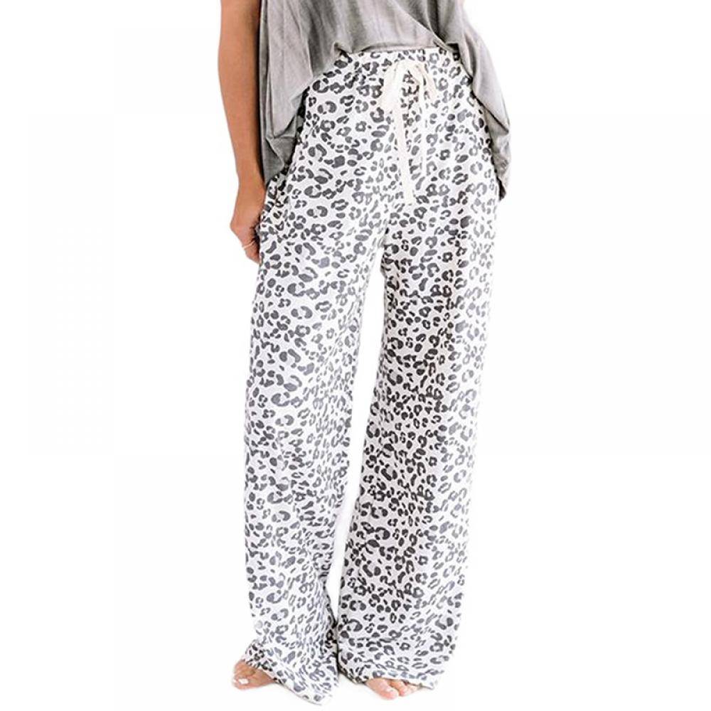 Women's Leopard Print Loose Fit Wide Leg Drawstring Pants