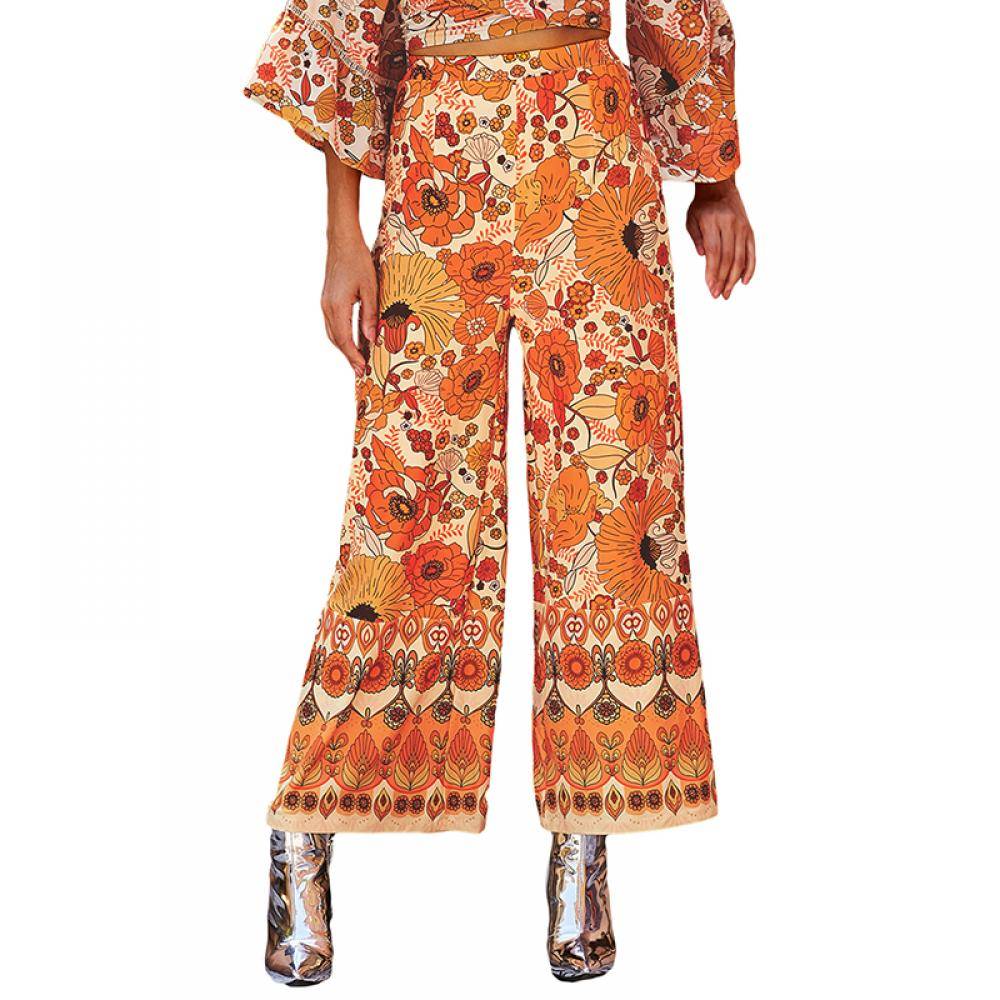 Women's Retro Loose Print High-rise Flared Pants