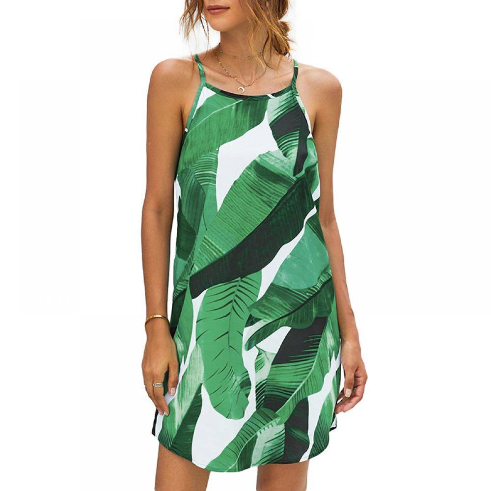 Women's Blooming Red Flower Print Navy Sleeveless Dress