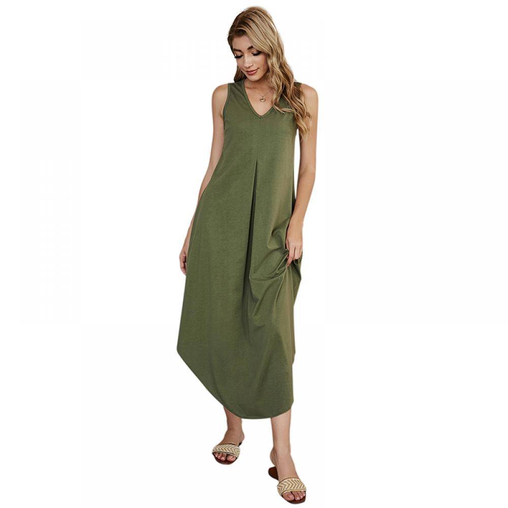 Women's High Waist Irregular Solid Color Vest Sleeveless Dress