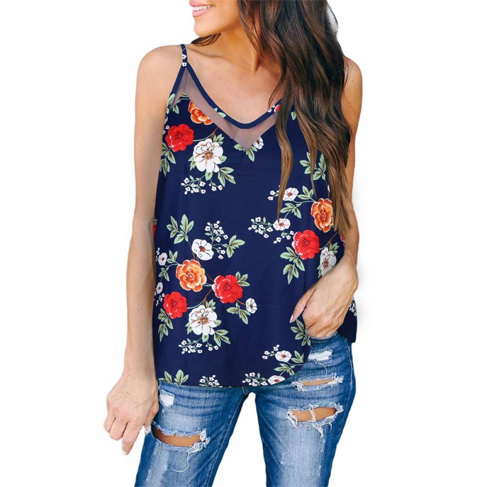 Women's Floral Print Mesh Cami Tank