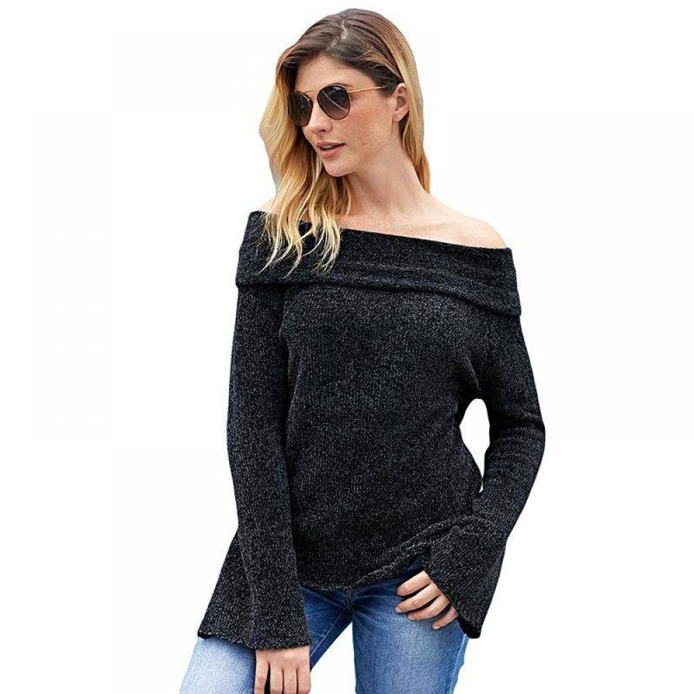 Women's Soft Velvet Knit Off-Shoulder Sweater