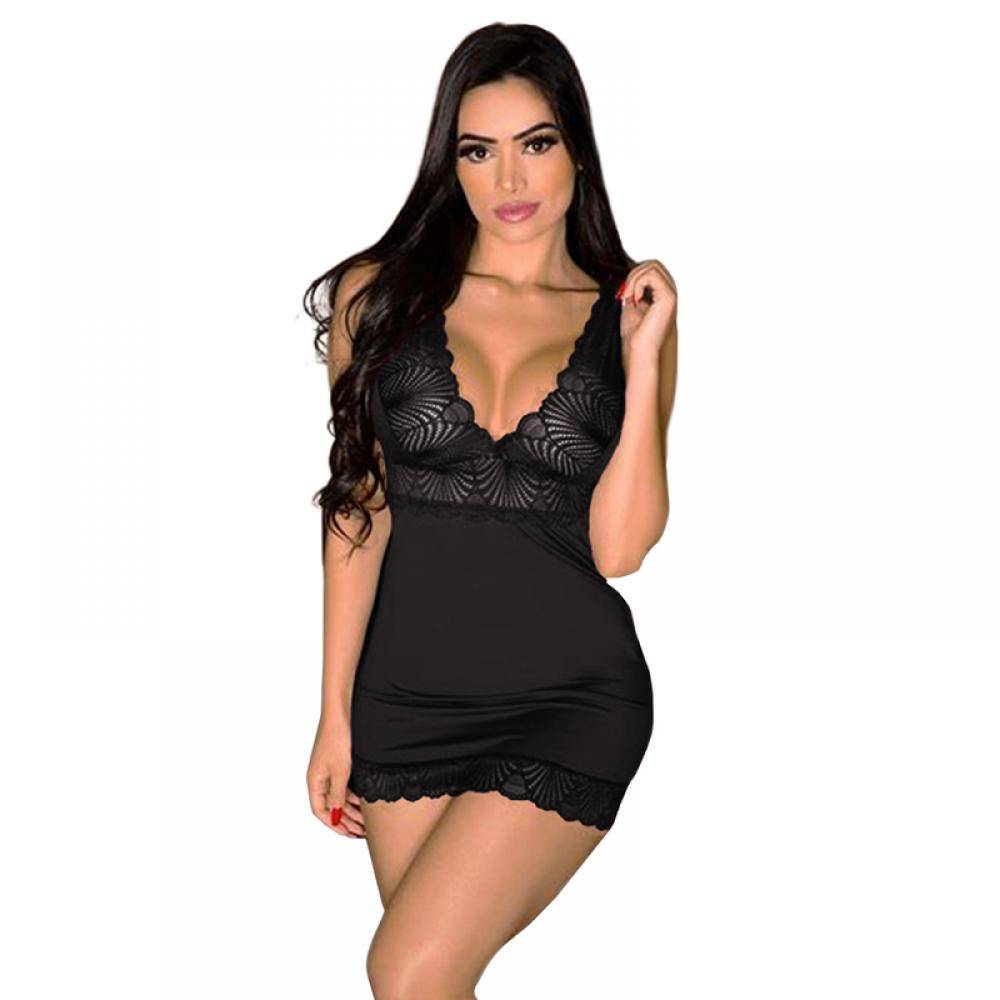 Women's Lace V-Neck Lingerie Mini Nightgown
