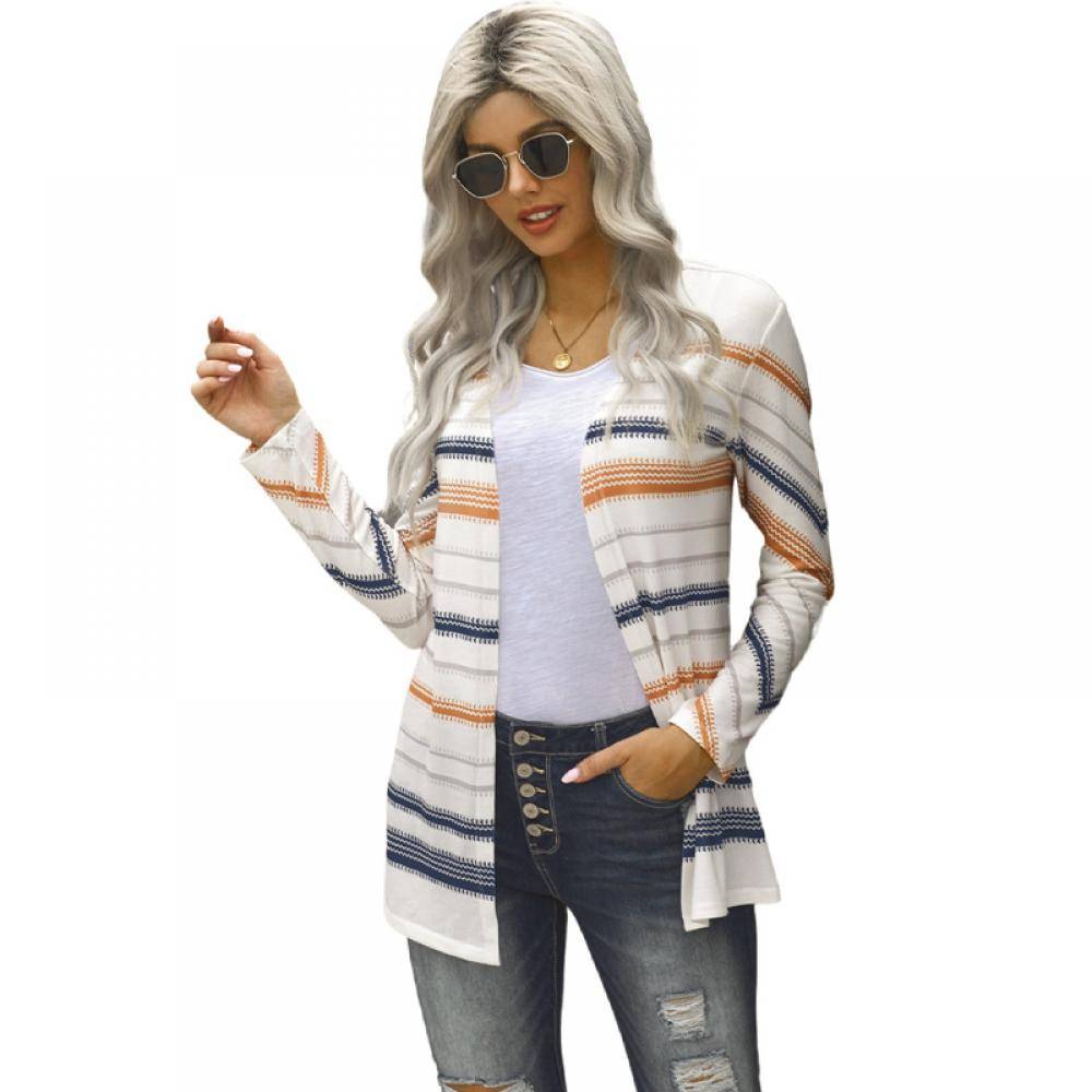 Women's Slouchy Long Sleeve Stripe Knit Cardigan Sweater