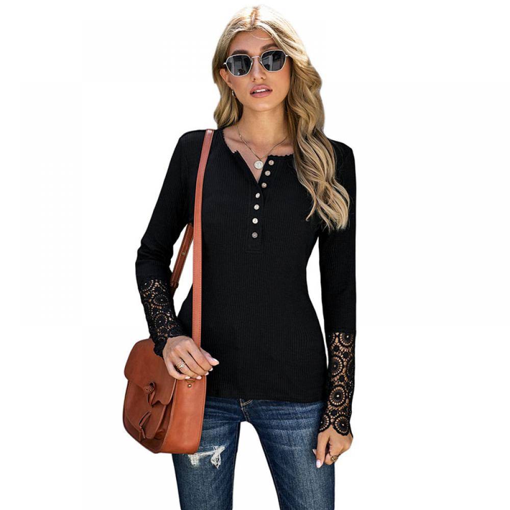Women's Solid Color Top Crochet Hollow-out Sleeve Sweatshirt 