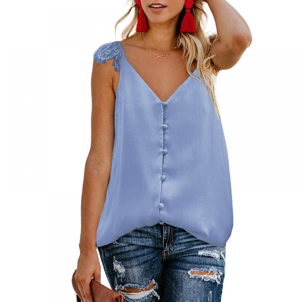 Women's Adjustable Lace Straps Buttons Tank Top
