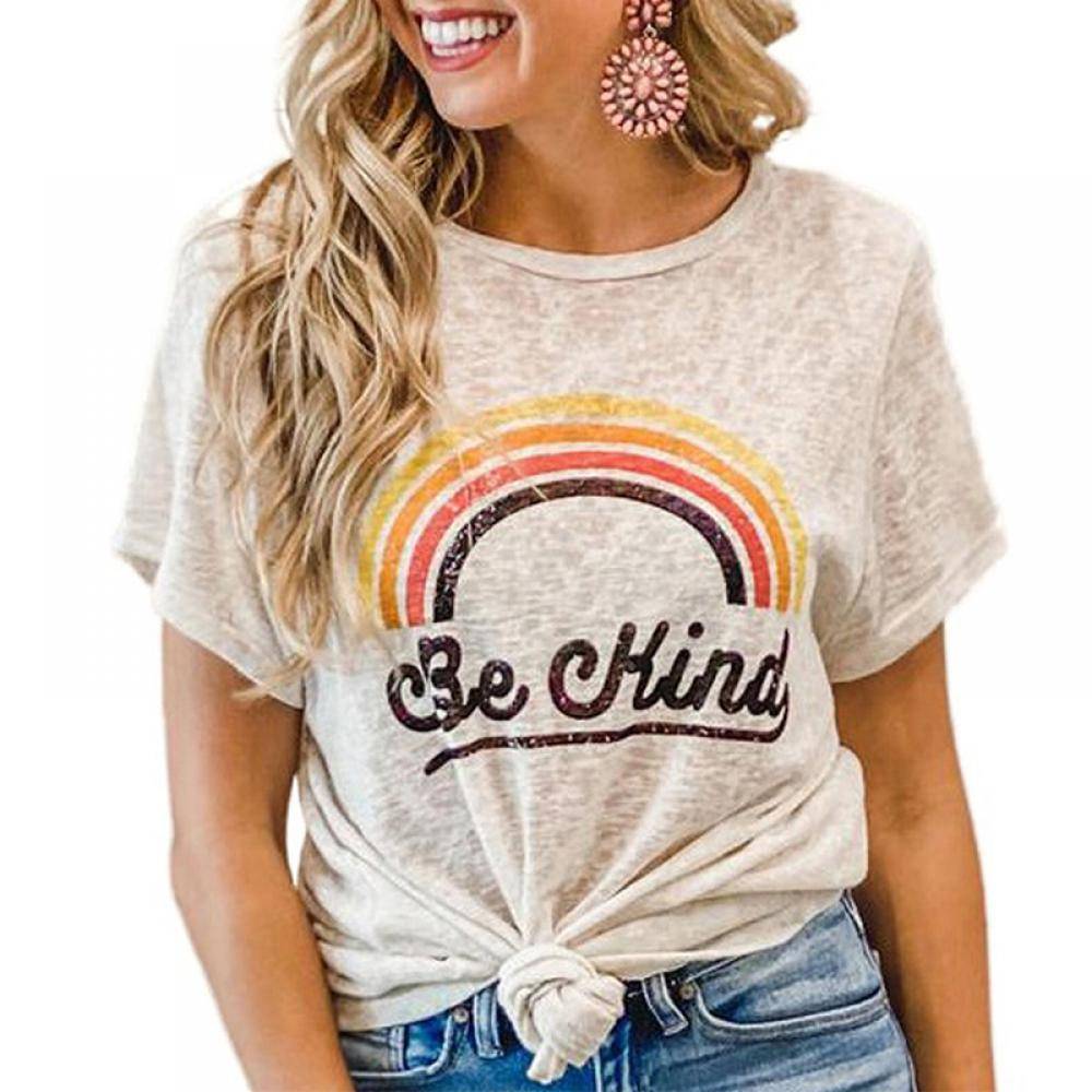 Women's Rainbow Letter Print T-shirt